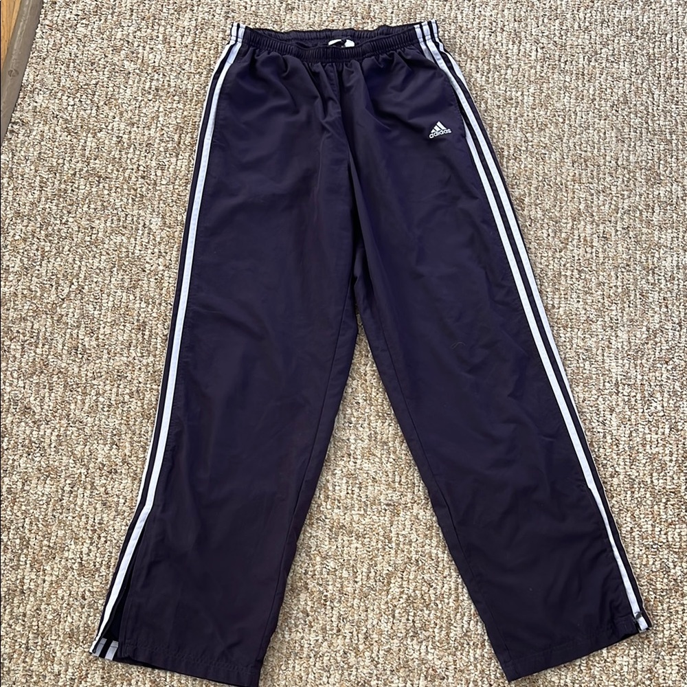 Adidas Purple Track Pants with Signature White Stripes